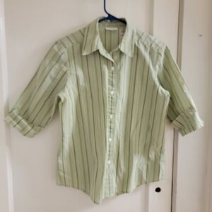 Claiborne Green and Black Striped Shirt